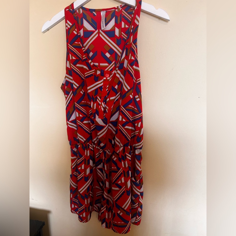 Geometric Red and Blue Women Romper. Estam